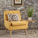 Christopher Knight Home® - Noble House - Eilidh Mid-Century Modern Button Tufted Fabric Chair, Muted Yellow and Natural