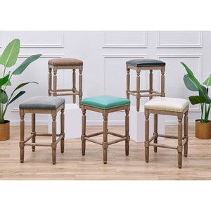New Pacific Direct Ernie Bonded Leather Counter Stool Set Of 2 - Stylish Turquoise, Beige, Or Black With Nailhead Trim Beige Bonded Leather 3900057-2050-npd