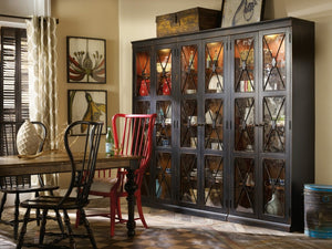 Hooker Furniture Sanctuary Slim Two-Door Display Cabinet In Hand-Rubbed Ebony — Tall Hardwood Curio With Glass Shelves And Vintage Distressed Finish 3005-50001