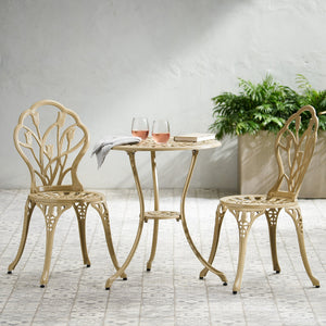 English Elm Nassau Cast Aluminum Outdoor Bistro Set Tulip Motif European Garden Cafe for Two 24360.00SAD