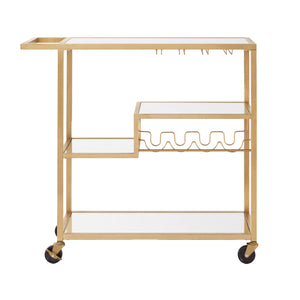 Homelegance By Top-Line Samar Glass Top Metal Bar Cart Gold Steel