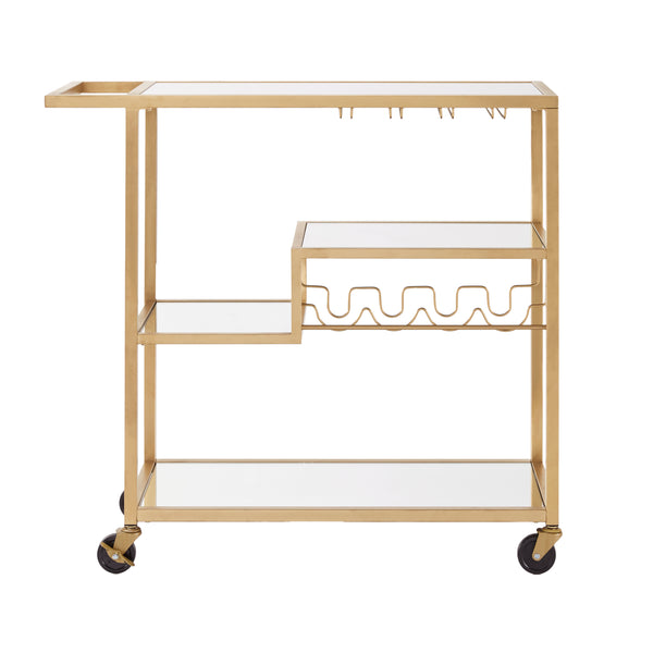 Homelegance By Top-Line Samar Glass Top Metal Bar Cart Gold Steel