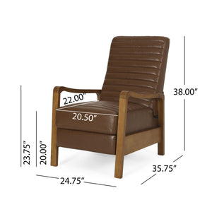 English Elm Christopher Knight Home® - Faux Leather Wood Hand Manual Club Recliner Light Brown PU Push-Back Channel Stitching Rubberwood Frame 71261.00PUCOGN