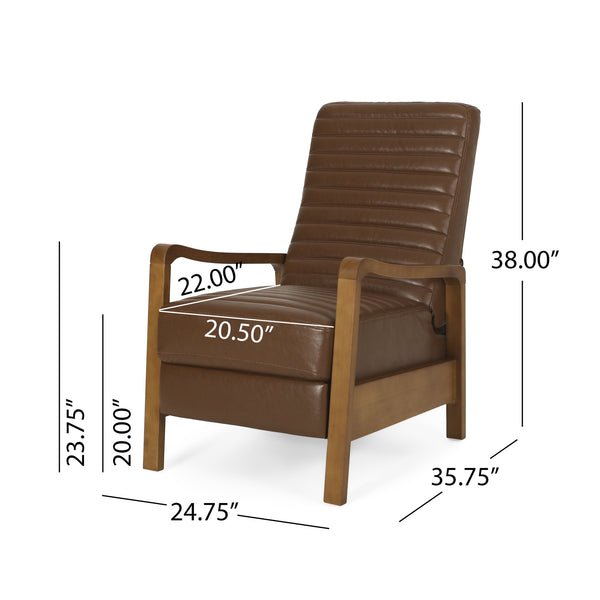 English Elm Christopher Knight Home® - Faux Leather Wood Hand Manual Club Recliner Light Brown PU Push-Back Channel Stitching Rubberwood Frame 71261.00PUCOGN