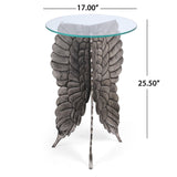 Christopher Knight Home® - Noble House - Joni Boho Glam Handcrafted Aluminum Fairy Wing Accent Table with Glass Top, Antique Nickel