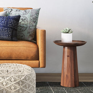 English Elm Dayton Handcrafted Wooden Accent Table with Sculptural Textured Finish — Multipurpose End or Side Table Dark Brown B136P158436