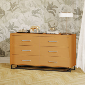 English Elm Christopher Knight Home® - 6 Drawer Chest with Iron Base and Six Spacious Drawers, Contemporary Industrial Design, Durable Construction Maple 60 L x 19.25 W x 10 H 71883.00MPL