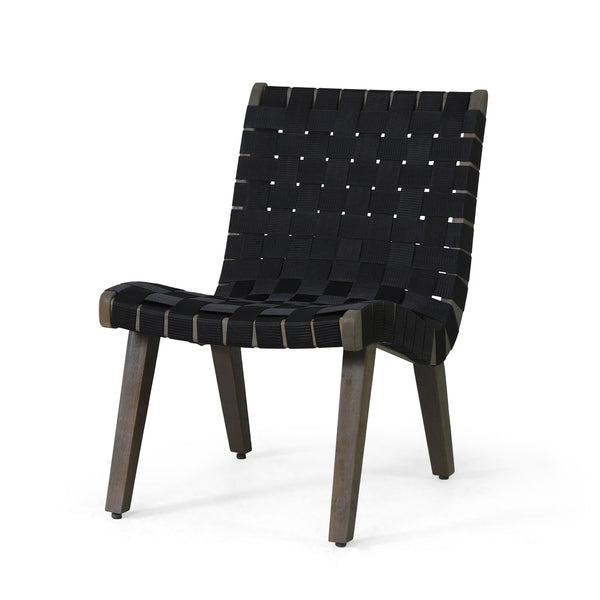 English Elm Outdoor Acacia Hardwood 3 Piece Patio Set with Woven Rope Strap Lounge Chairs 70913.00BLK