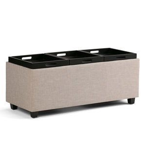 English Elm Avalon Storage Ottoman – Versatile Natural Linen-Look Design With Hidden Storage & Serving Trays B136P159918