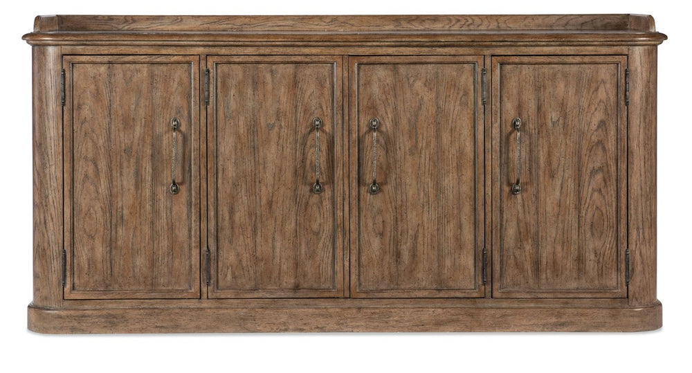 Hooker Furniture Americana Honey Four-Door Buffet Sideboard With Felt-Lined Drawer, Gallery Rail, Antique Bronze Hardware 7050-75900-85