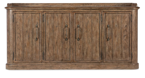 Hooker Furniture Americana Honey Four-Door Buffet Sideboard With Felt-Lined Drawer, Gallery Rail, Antique Bronze Hardware 7050-75900-85