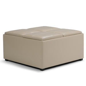 English Elm Avalon Square Storage Ottoman - Versatile Satin Cream Coffee Table With Hidden Compartment & Trays B136P159747