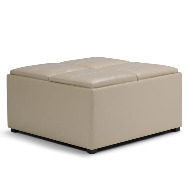 English Elm Avalon Square Storage Ottoman - Versatile Satin Cream Coffee Table With Hidden Compartment & Trays B136P159747