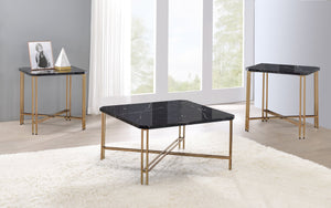 English Elm Steve Silver - Daxton Faux Black Marble 3-Piece Table Set with Powder-Coated Iron Legs, Golden Champagne Accents B081S00439