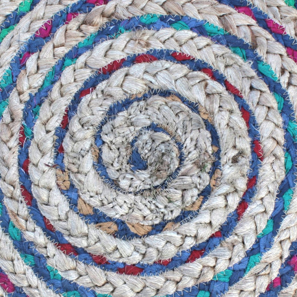 English Elm Margo Handcrafted Round Pouf with Cotton Jute Weave, Supportive Polystyrene Filling, 20" D x 14" H Blue B136P159310