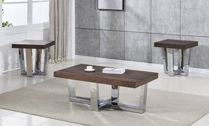 English Elm Steve Silver - Laredo - Rustic Modern Coffee Table With Chrome Base, Hand-Stained Chestnut Finish & Durable Design B081P157764-GIGA