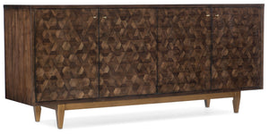 Hooker Furniture Melange Walnut Marquetry Four-Door Credenza With Gold Base, Media-Ready Storage & Brass Knobs 638-85520-85