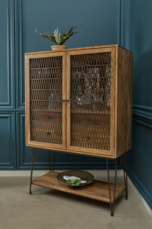 2-Door Bar Cabinet with Storage Drawers Natural with Rich Brown finish P301673 Pulaski Furniture