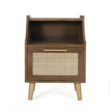 Christopher Knight Home® - Noble House - Boyes Contemporary End Table with Hutch, Walnut, Natural, and Antique Gold