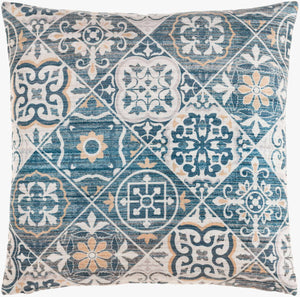 Surya Valla 18" Global Inspired Accent Pillow - Elegant, Durable Design For Eclectic Home Decor Charm Dark Blue Polyester,Linen Vaa002-1818d