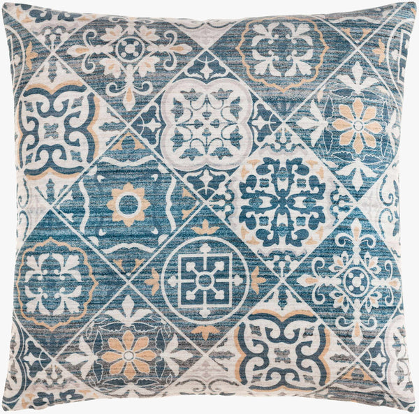 Surya Valla 18" Global Inspired Accent Pillow - Elegant, Durable Design For Eclectic Home Decor Charm Dark Blue Polyester,Linen Vaa002-1818d