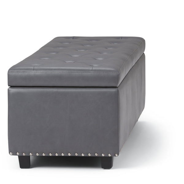 English Elm Hamilton - Versatile Stone Grey Storage Ottoman With Tufted Detailing For Stylish Home Organization B136P158173