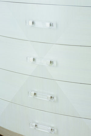 Bernhardt Bernhardt Axiom Tall Chest With Five Drawers, Acrylic-Metal Hardware, Linear White & Gray Finish 381119