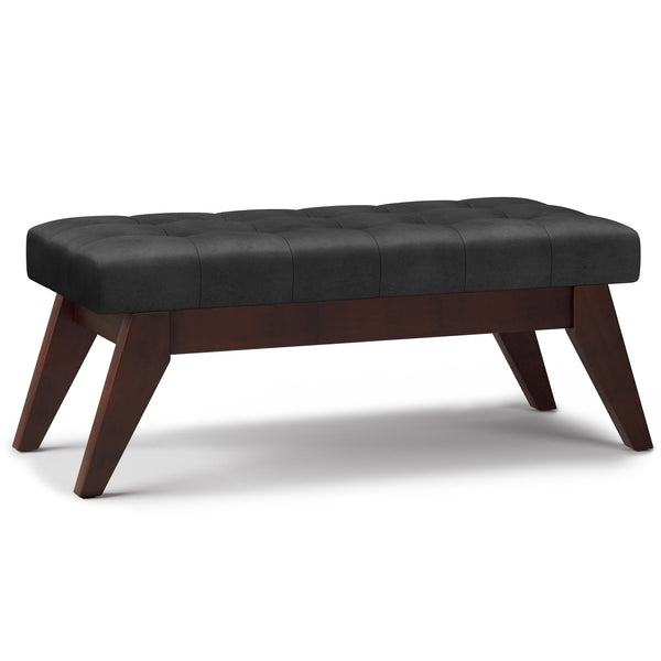 English Elm Draper Mid Century Tufted Ottoman Bench with Distressed Vegan Faux Leather Upholstery, 40" W Black B136P159073