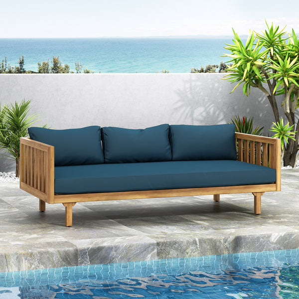 English Elm Christopher Knight Home® - Claremont 3 Seater Daybed - Stylish Teak-Finished Acacia Wood, Water-Resistant Cushions For Comfort 66327.00DT