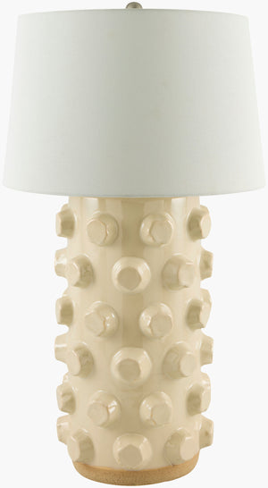 Surya Vage 34" Art Deco Accent Table Lamp - Elegant Ceramic Body & Linen Shade For Cozy Ambiance Body, Cream,Shade, White,Finial, Metallic ,Nickel,Harp, Metallic ,Nickel,Cord, Translucent Ceramic,Linen,Linen,Linen,Plastic,Iron Vag-003