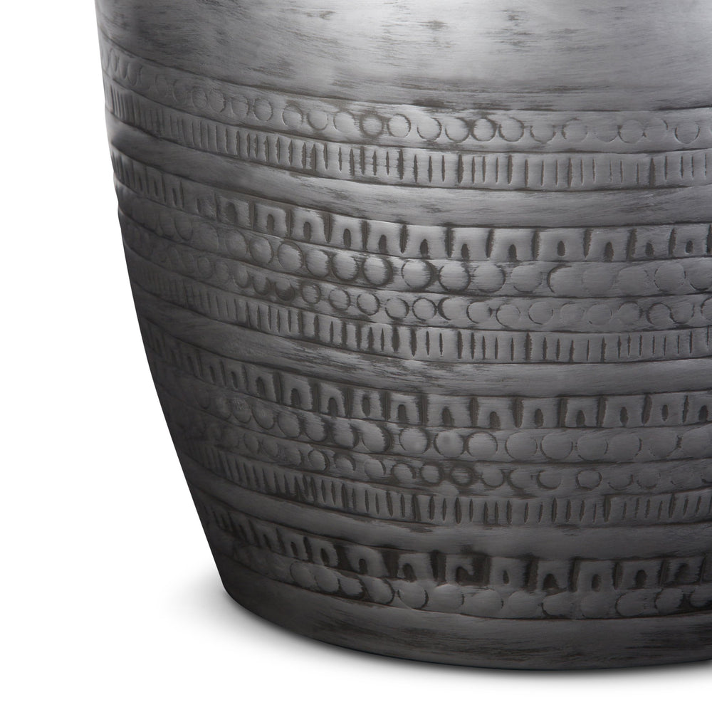 English Elm Johnsen 15-Inch Wide Handcrafted Tribal Pattern Metal Accent Table In Antique Silver Finish B136P158960