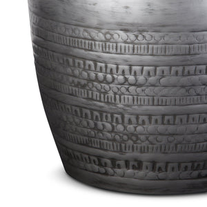 English Elm Johnsen 15-Inch Wide Handcrafted Tribal Pattern Metal Accent Table In Antique Silver Finish B136P158960