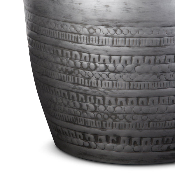 English Elm Johnsen 15-Inch Wide Handcrafted Tribal Pattern Metal Accent Table In Antique Silver Finish B136P158960