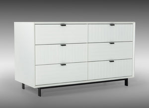 VIG Furniture Valencia Six-Drawer White Dresser With Textured Fronts, Matte Finish & Black Metal Legs For Style And Storage VGMABR-76-DRS