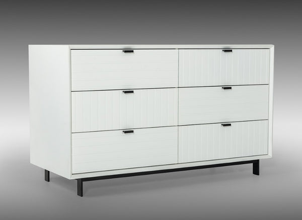 VIG Furniture Valencia Six-Drawer White Dresser With Textured Fronts, Matte Finish & Black Metal Legs For Style And Storage VGMABR-76-DRS