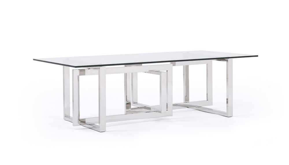 Vig Furniture Modrest Valiant Stylish Glass & Stainless Steel Coffee Table With Unique Overlapping Design 51" W Clear Glass  Vgvcct856