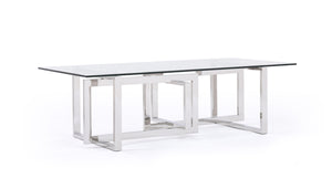 Vig Furniture Modrest Valiant Stylish Glass & Stainless Steel Coffee Table With Unique Overlapping Design 51" W Clear Glass  Vgvcct856