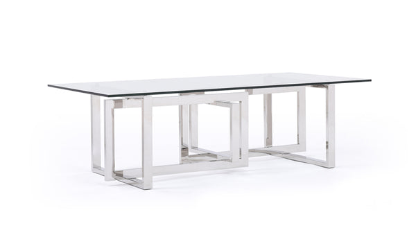 Vig Furniture Modrest Valiant Stylish Glass & Stainless Steel Coffee Table With Unique Overlapping Design 51" W Clear Glass  Vgvcct856