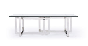 Vig Furniture Modrest Valiant Stylish Glass & Stainless Steel Coffee Table With Unique Overlapping Design 51" W Clear Glass  Vgvcct856