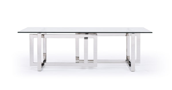Vig Furniture Modrest Valiant Stylish Glass & Stainless Steel Coffee Table With Unique Overlapping Design 51" W Clear Glass  Vgvcct856