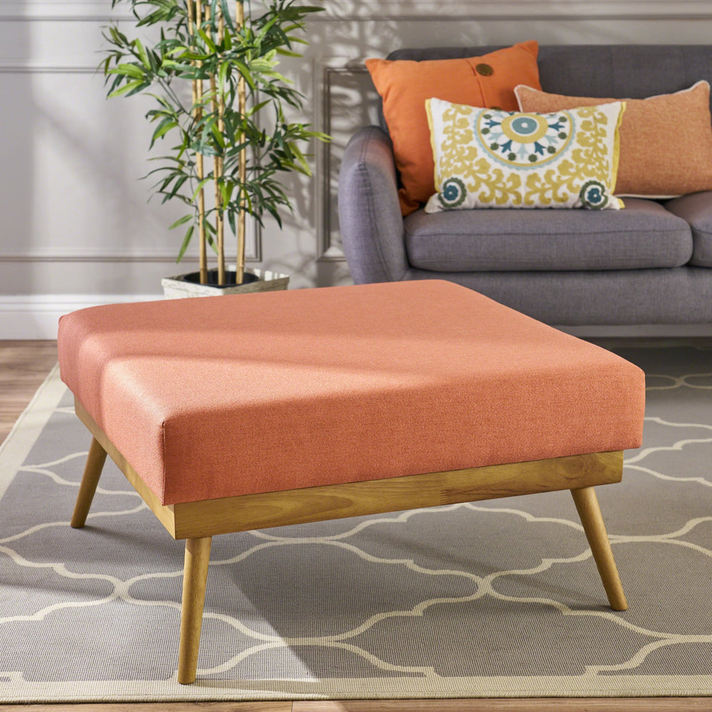English Elm Christopher Knight Home® - 33" Coral Square Ottoman Coffee Table with Plush Upholstery & Rubberwood Legs — Mid-Century Comfort Hub 61148.00CRL