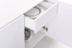 VIG Furniture Vanguard Modern White Buffet With High-Gloss Geometric Doors, Soft-Close Cabinets & Stainless Legs VGVCG1108-WHT