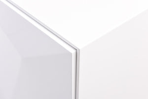 VIG Furniture Vanguard Modern White Buffet With High-Gloss Geometric Doors, Soft-Close Cabinets & Stainless Legs VGVCG1108-WHT