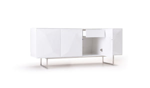 VIG Furniture Vanguard Modern White Buffet With High-Gloss Geometric Doors, Soft-Close Cabinets & Stainless Legs VGVCG1108-WHT