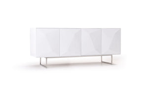 VIG Furniture Vanguard Modern White Buffet With High-Gloss Geometric Doors, Soft-Close Cabinets & Stainless Legs VGVCG1108-WHT