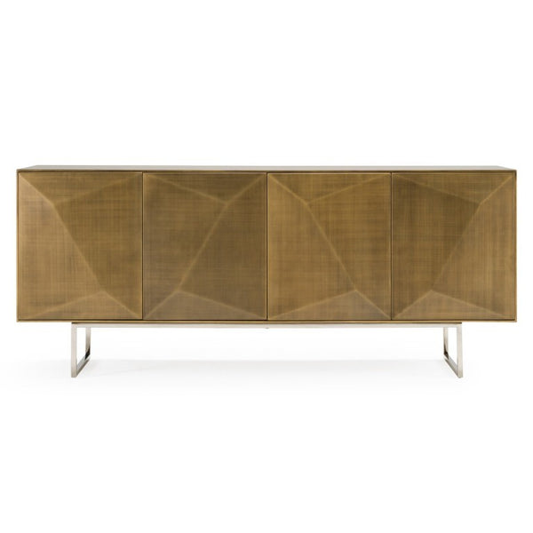 VIG Furniture Vanguard Geometric Antique Brass Buffet With Soft-Close Doors, Adjustable Shelves & Sculptural Finish VGVC-G1108-BRS