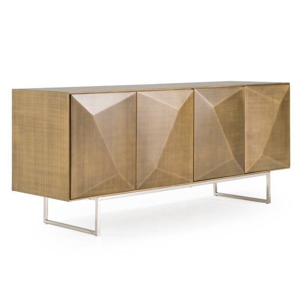 VIG Furniture Vanguard Geometric Antique Brass Buffet With Soft-Close Doors, Adjustable Shelves & Sculptural Finish VGVC-G1108-BRS