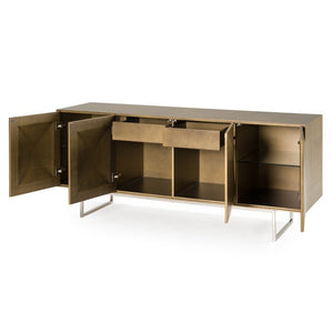 VIG Furniture Vanguard Geometric Antique Brass Buffet With Soft-Close Doors, Adjustable Shelves & Sculptural Finish VGVC-G1108-BRS