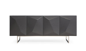 VIG Furniture Vanguard Dark Grey High-Gloss Buffet With Stainless Steel Legs, Soft-Close Doors & Drawer Storage VGVCG1108-BUF-GRY