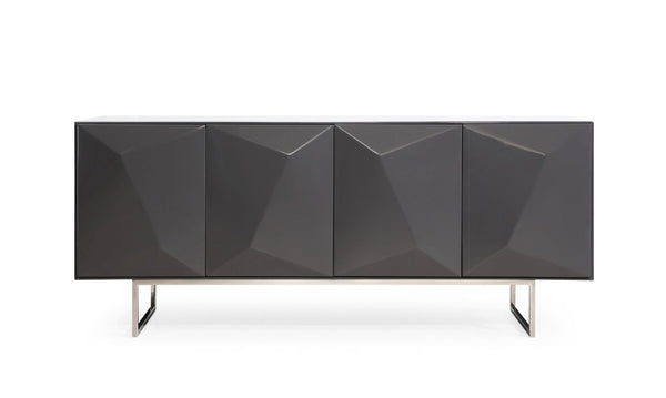 VIG Furniture Vanguard Dark Grey High-Gloss Buffet With Stainless Steel Legs, Soft-Close Doors & Drawer Storage VGVCG1108-BUF-GRY